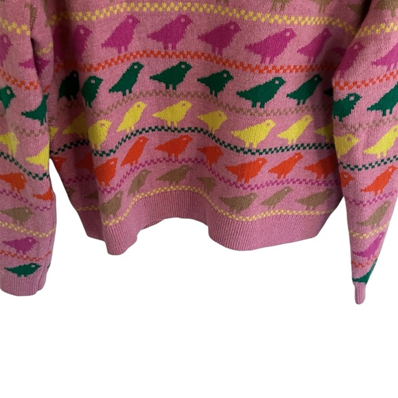 Boden Pink Multicolor Edie Fair Isle Sweater in Pink Birds Large - Picture 4 of 9